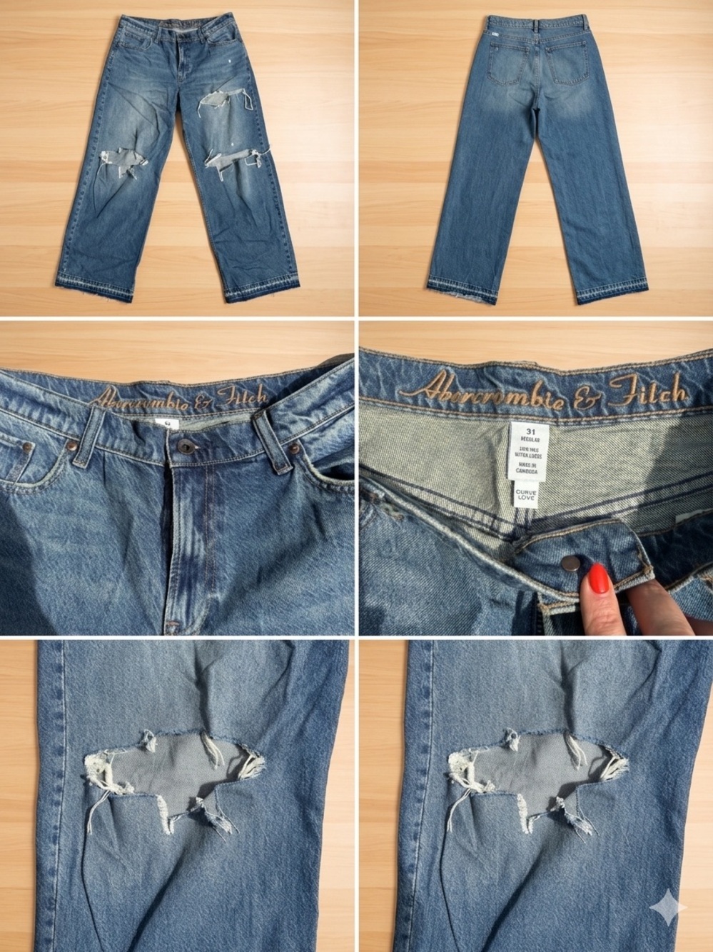 Abercrombie & Fitch Ripped Wide-Leg Denim Jeans - Blue Curve Love